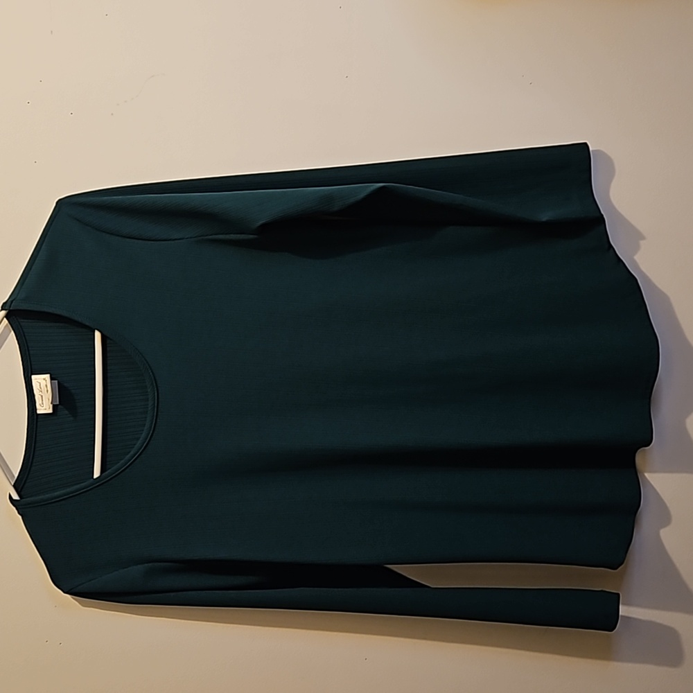 Casual Land Women's XL Green Ribbed Long Sleeve Stretch Pull Over Top #W-584
